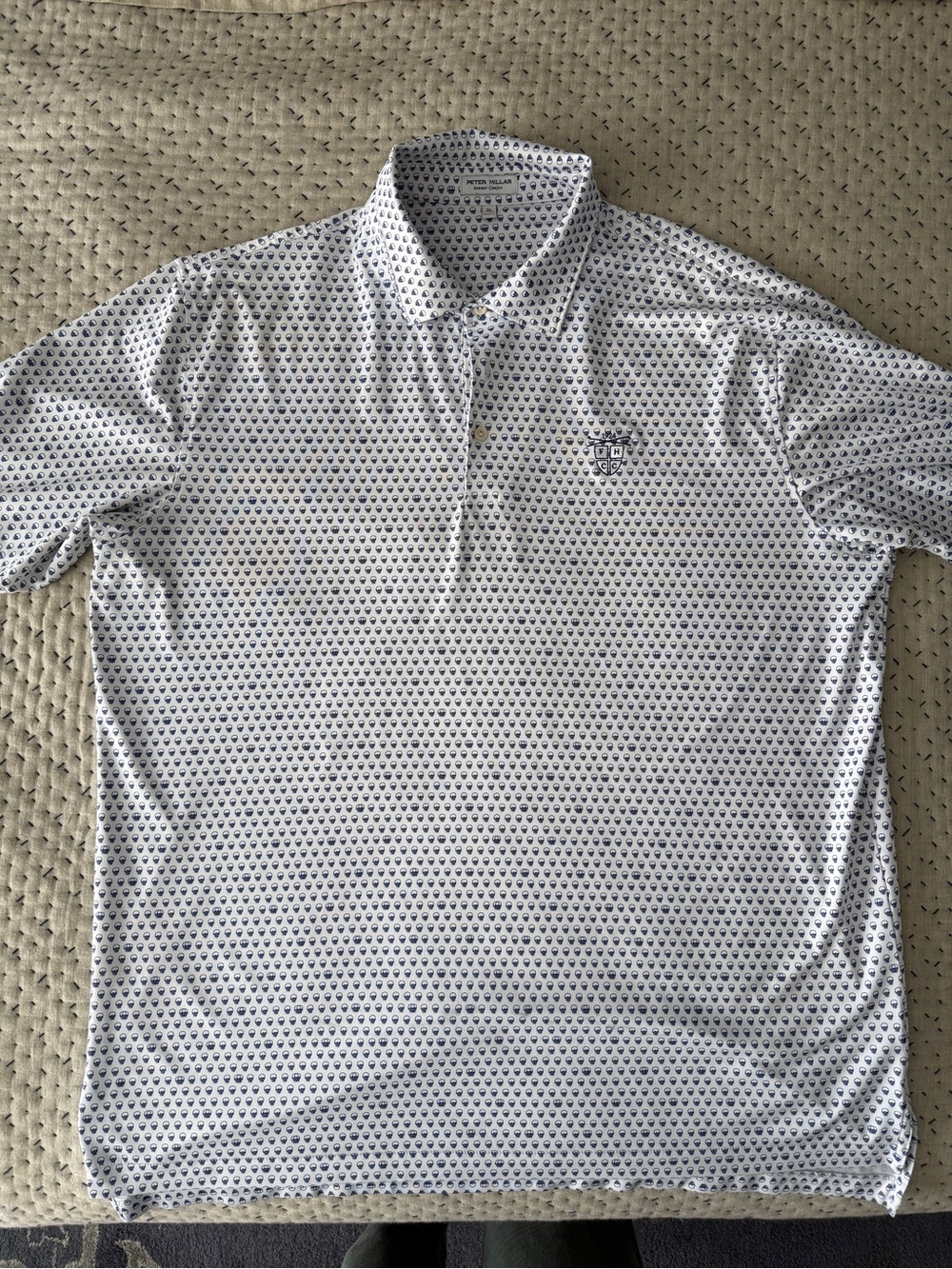 Peter Millar White Polo with Navy Micro-Pattern